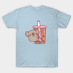 Cute Chubby Koala Hugging Bubble Tea Cup T-Shirt